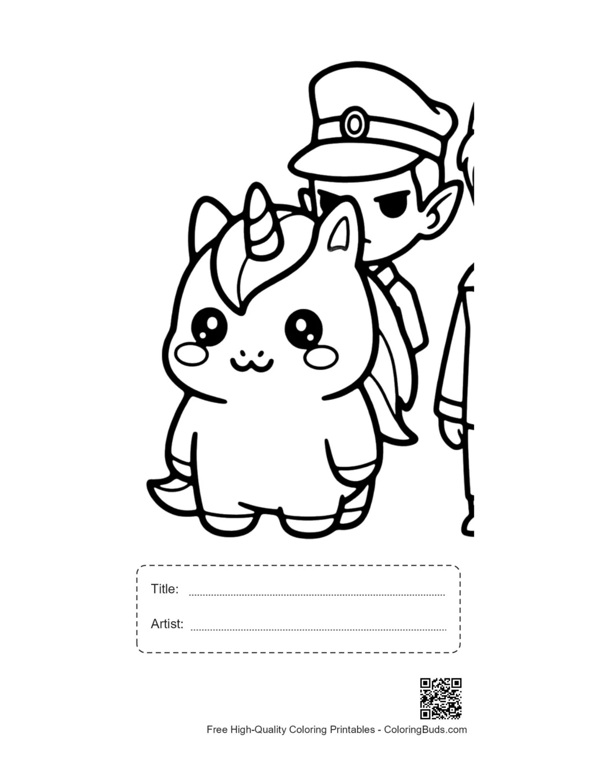 Kawaii unicorn elf cop printable with title box