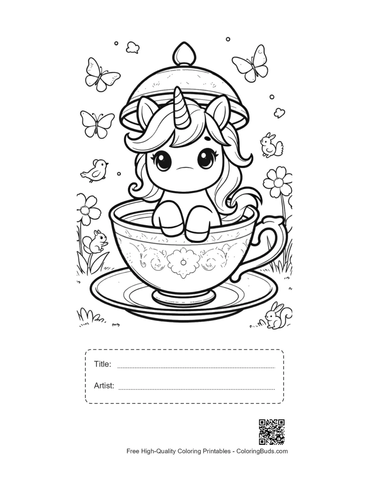 Kawaii unicorn bath printable with title artist box