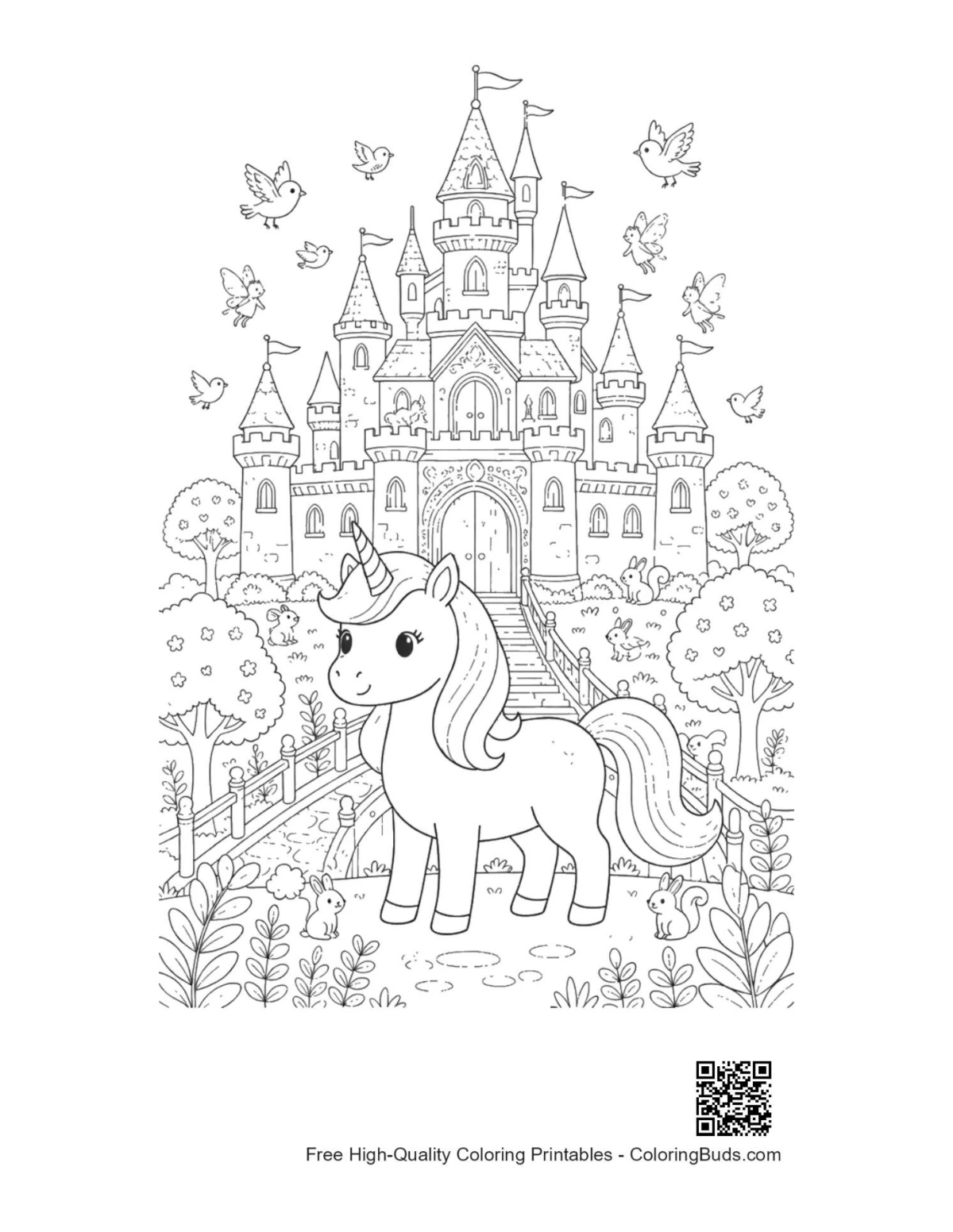 Rainbow unicorn printable coloring page outline