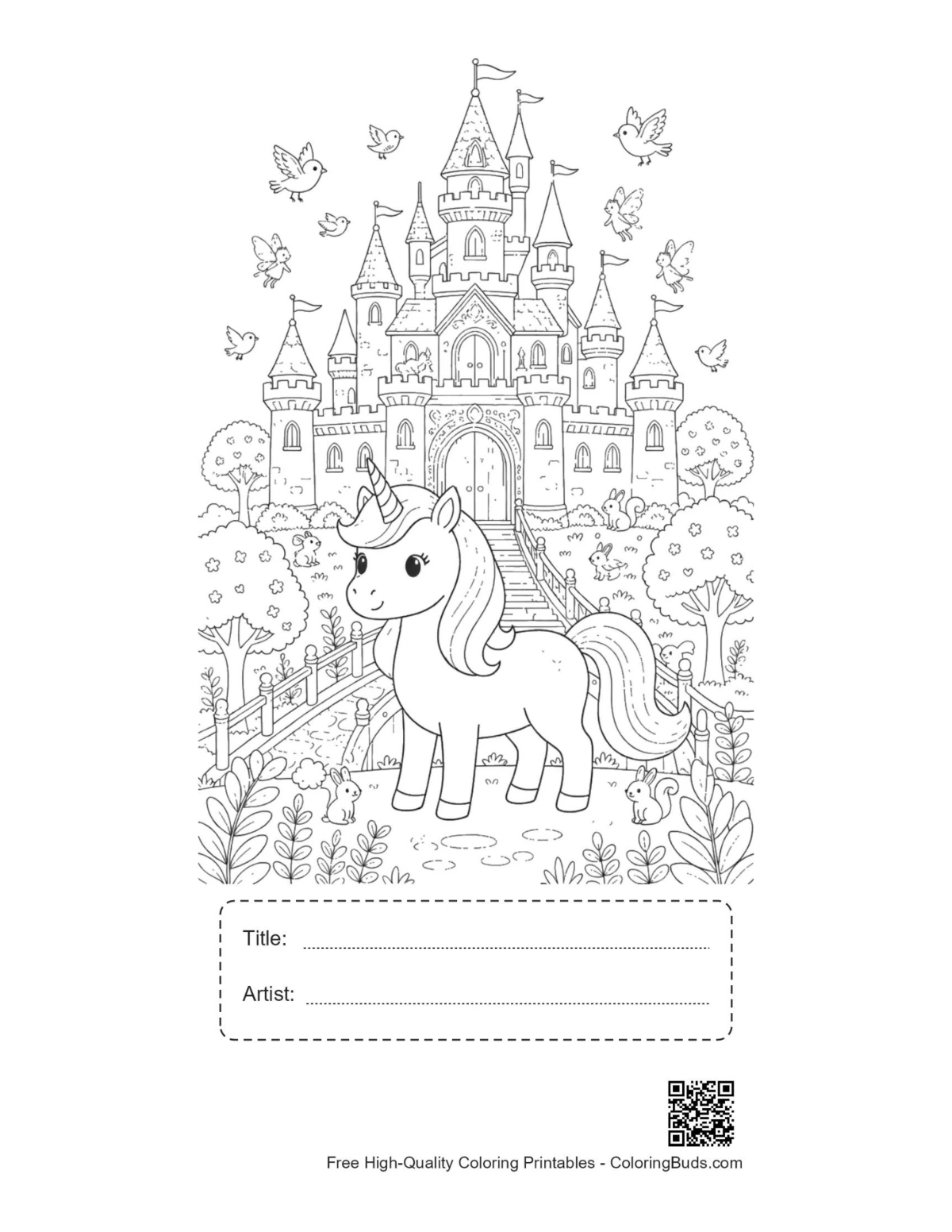 Rainbow unicorn printable with title artist box
