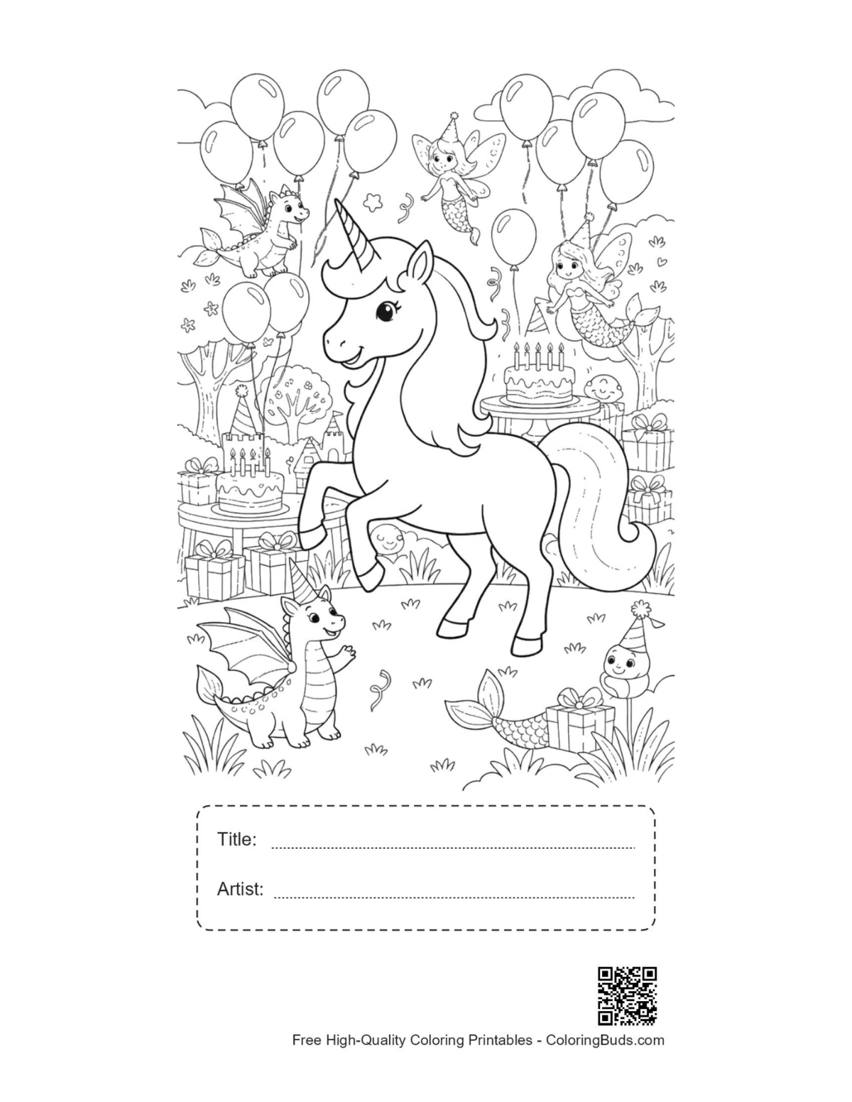 Rainbow unicorn printable with title box