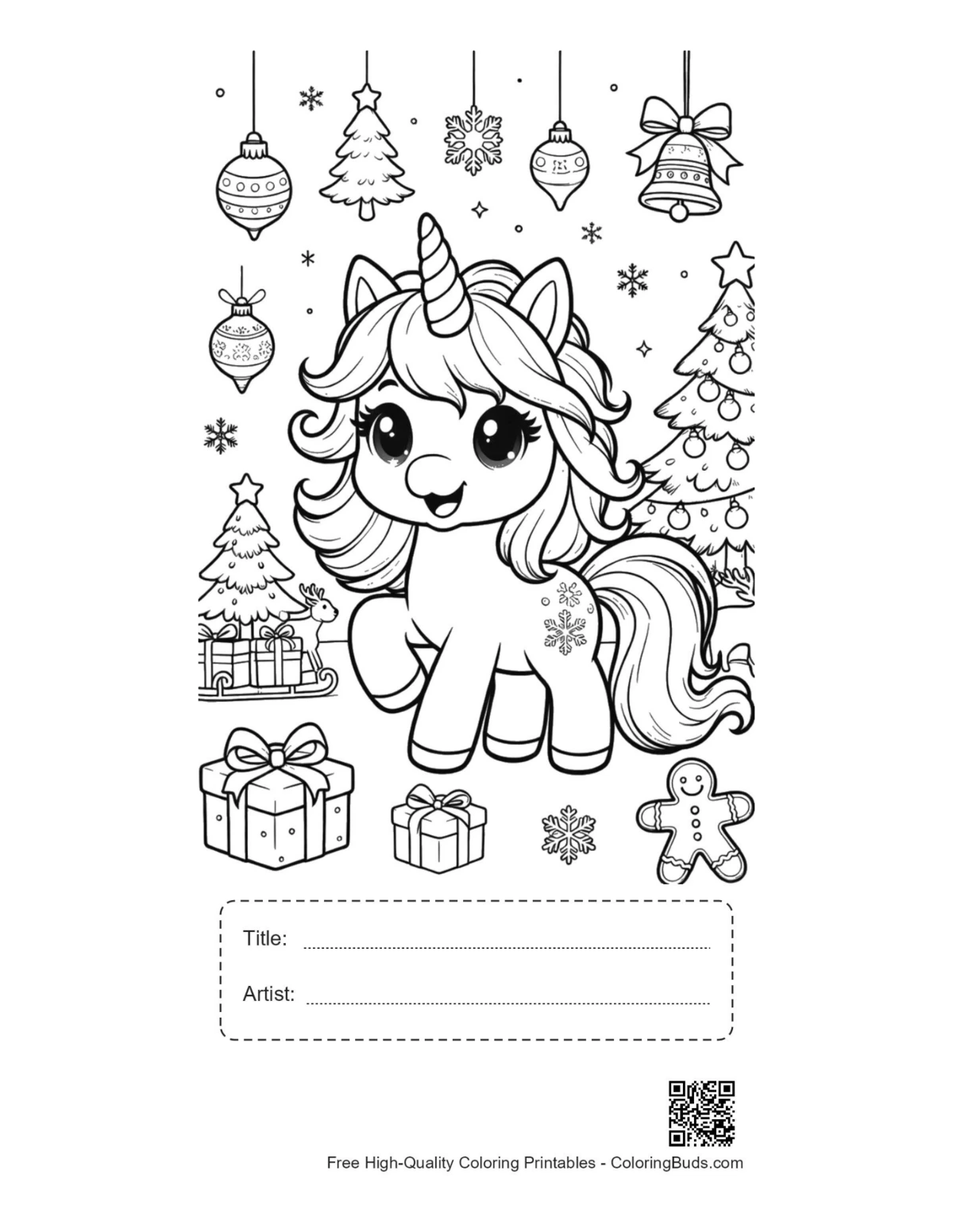 Christmas unicorn printable with title box