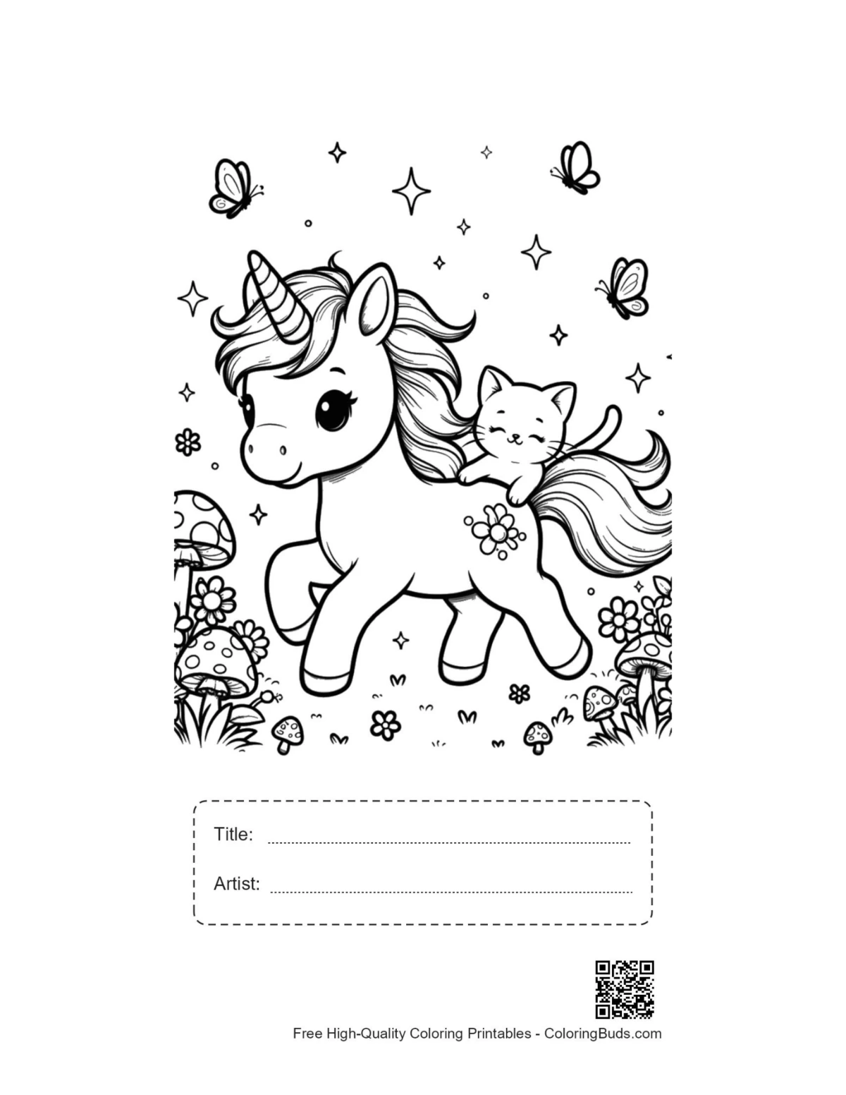 Kawaii unicorn baby kitty garden printable with title box