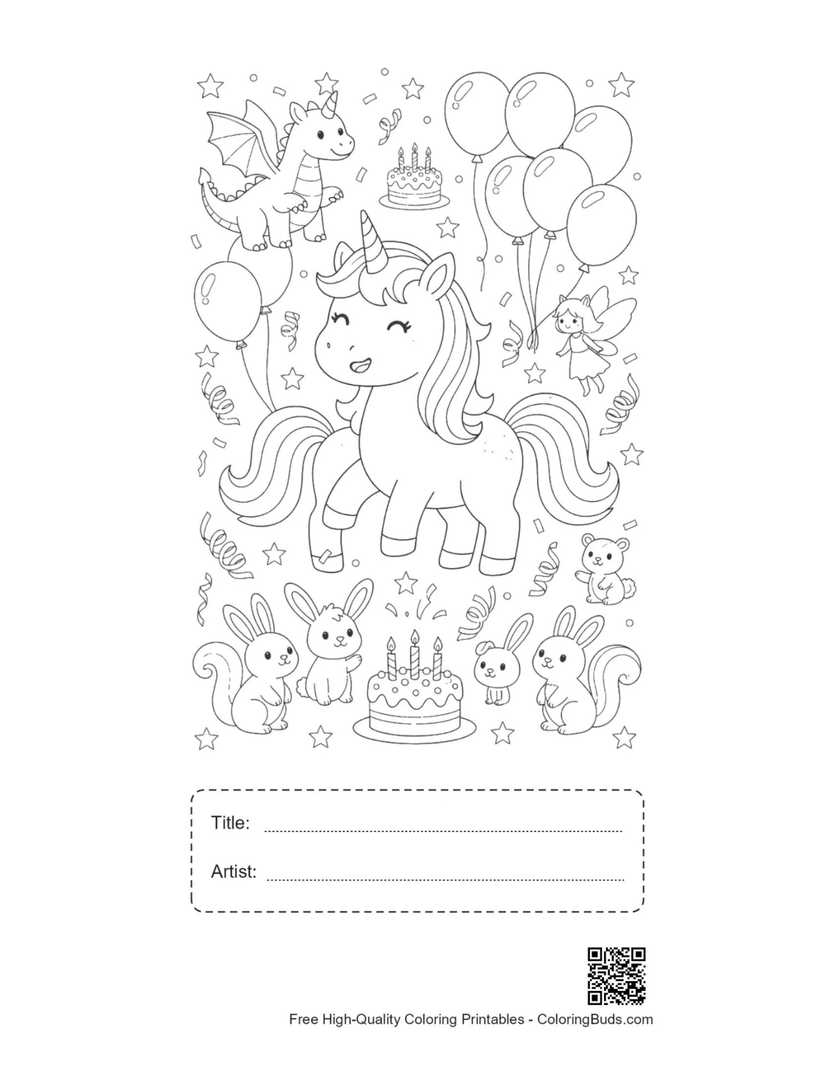 Rainbow unicorn birthday printable with title box