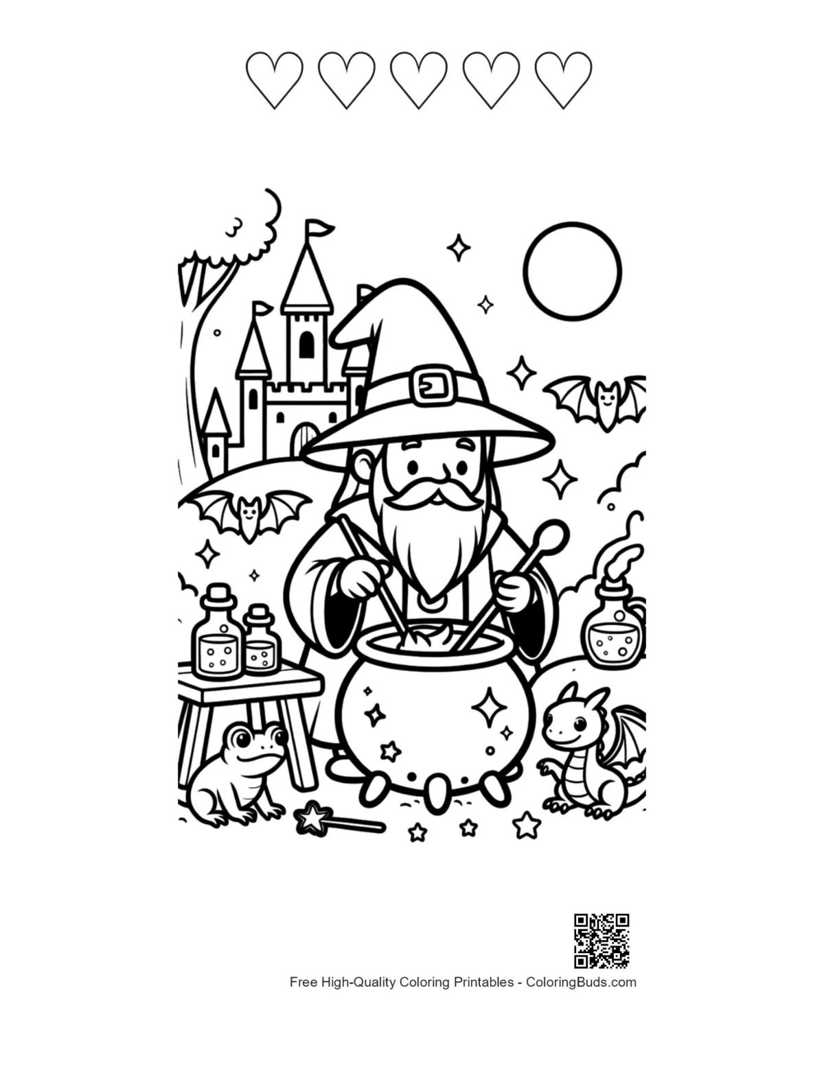 Potion wizard printable 5 heart outline