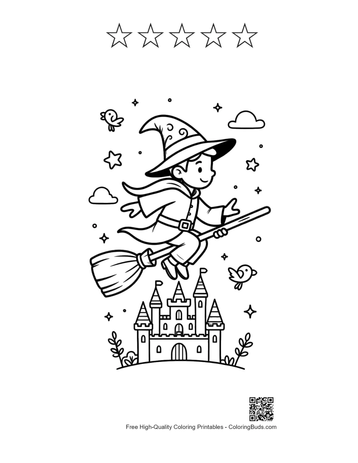 Boy wizard palace printable with 5 star outlines
