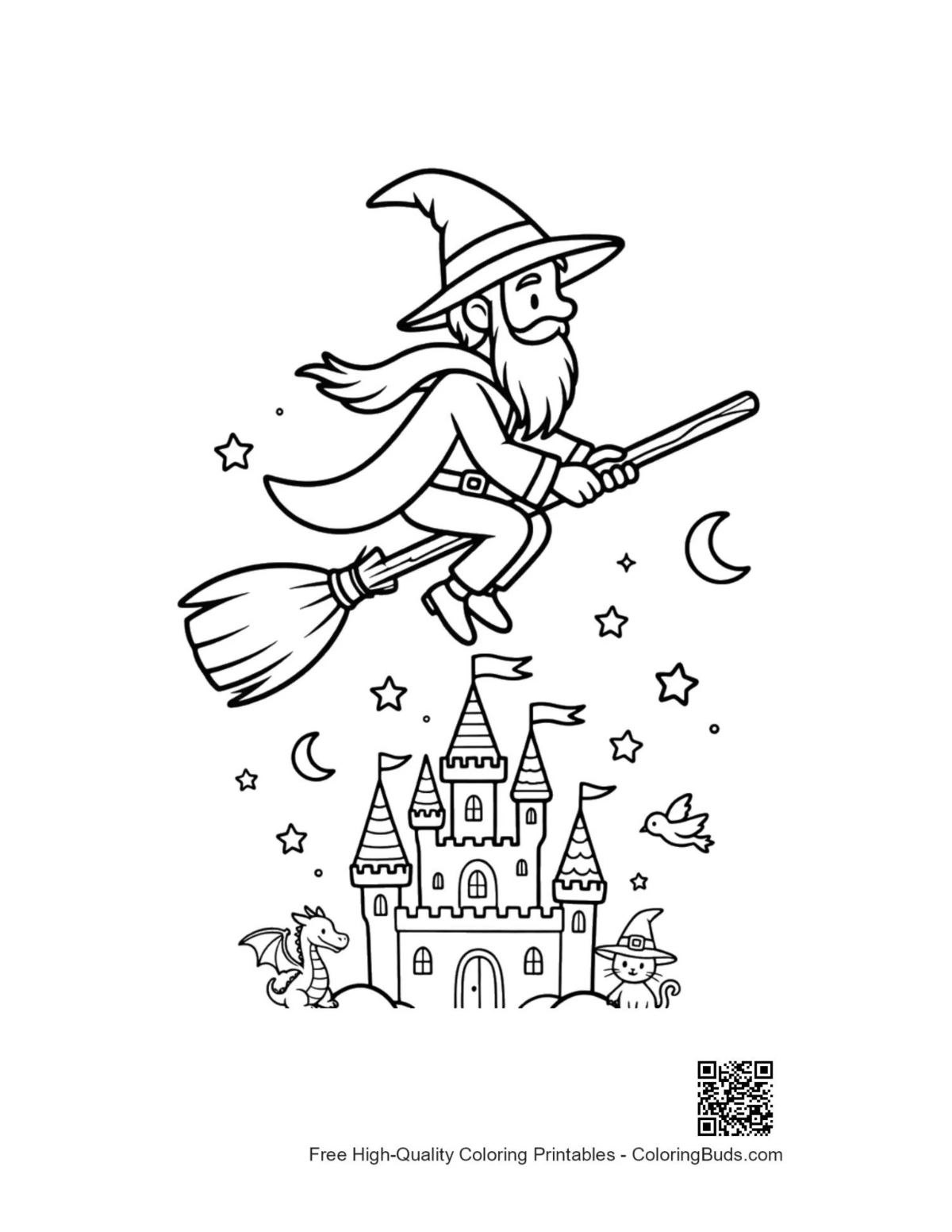 Cute magic wizard printable coloring sheet