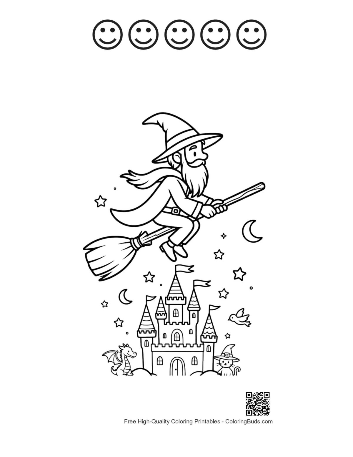 Cute magic wizard with happy faces printable