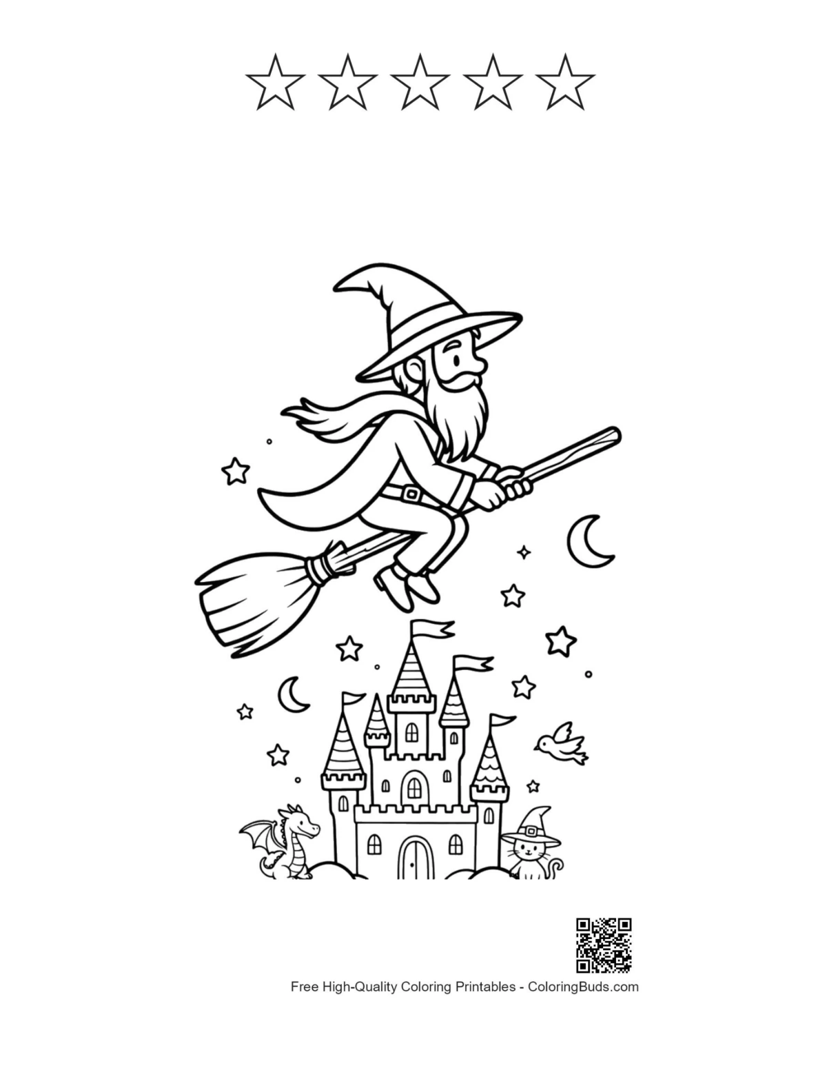Cute wizard sheet with 5 stars printable