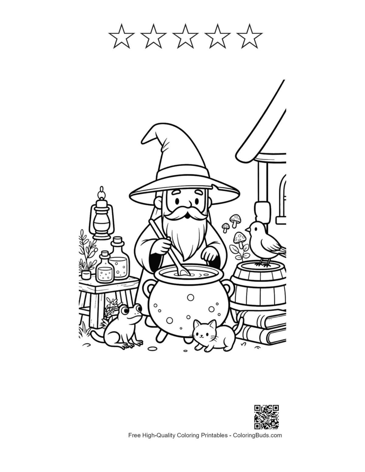 Wizard cauldron printable with star outlines