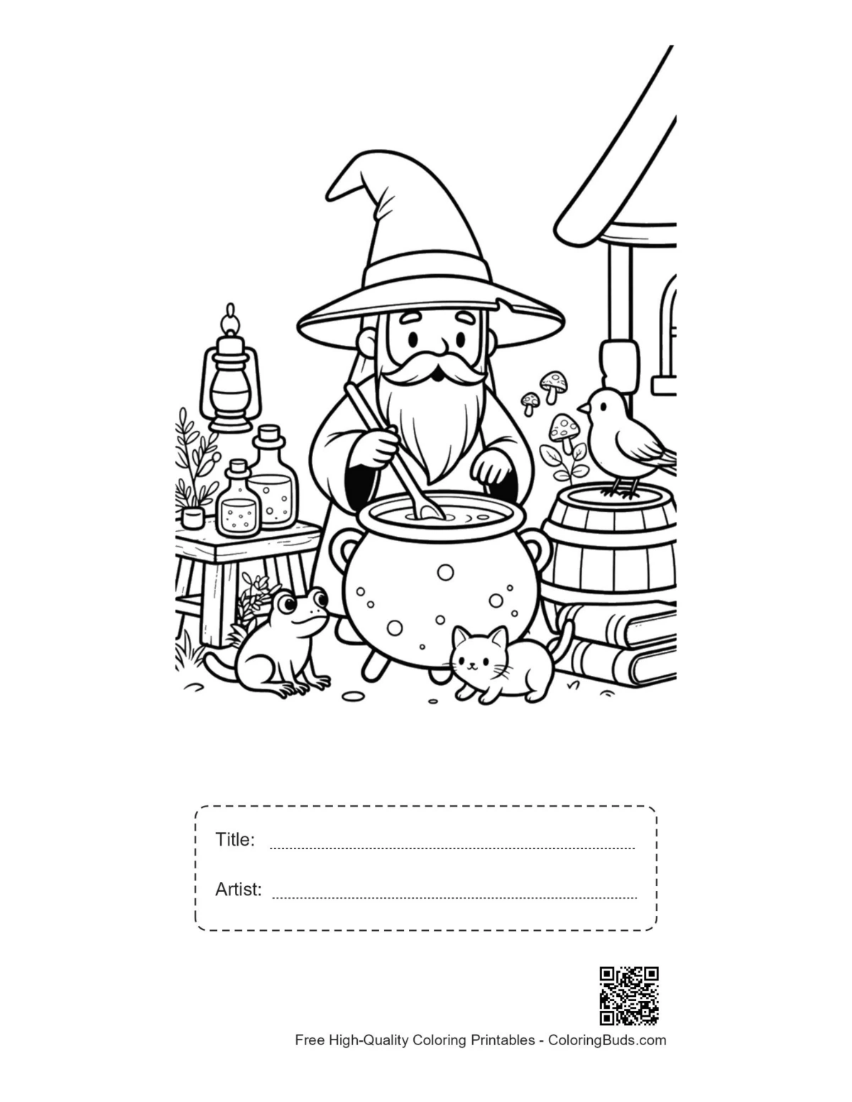 Cute wizard potion printable with title box