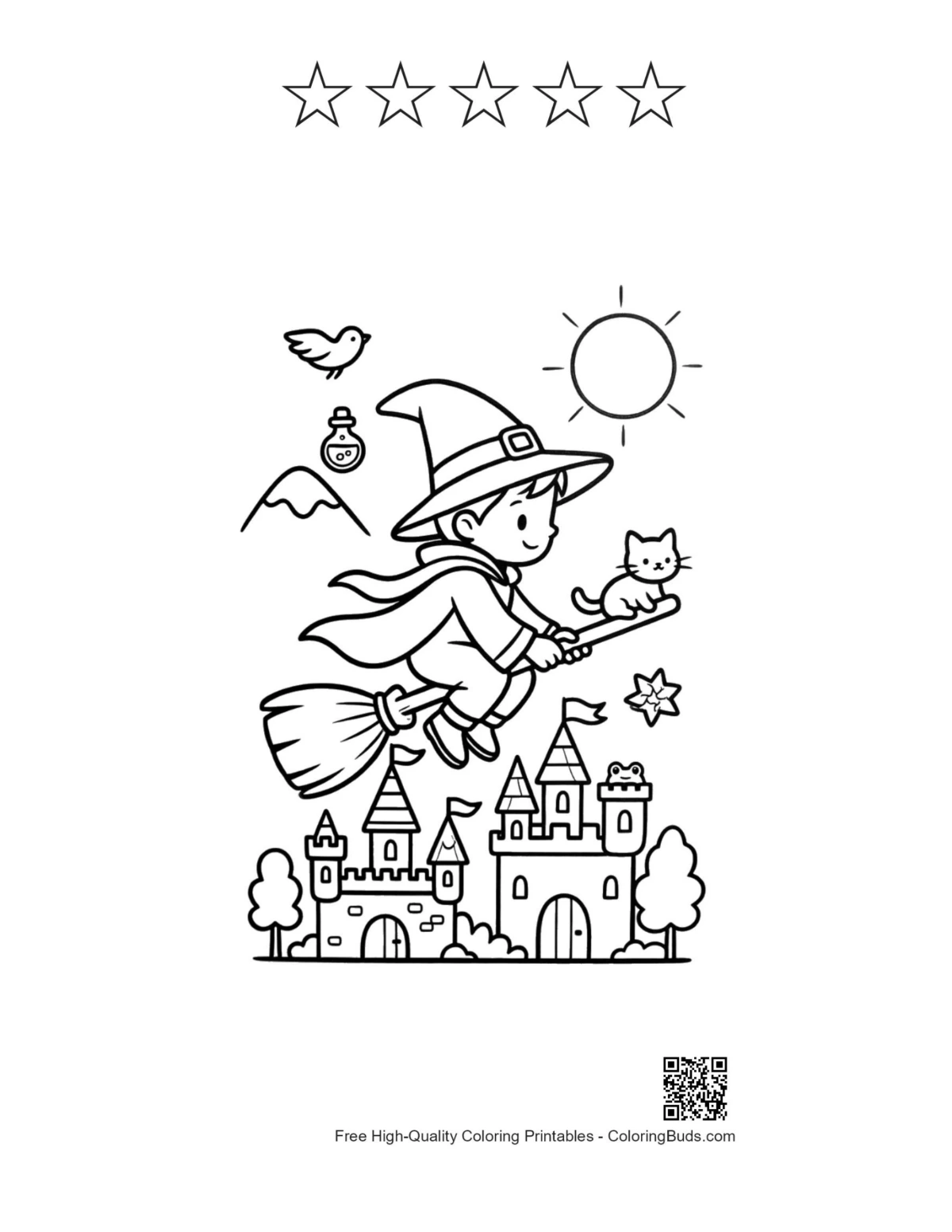 Magic wizard with 5 star outlines coloring page