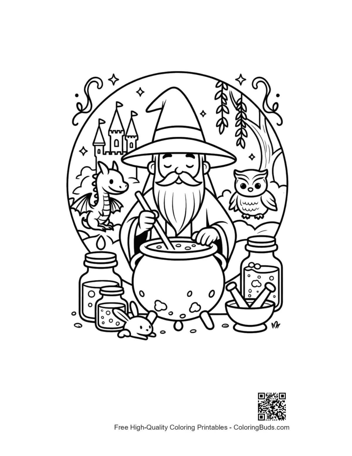 Free magic wizard printable coloring page