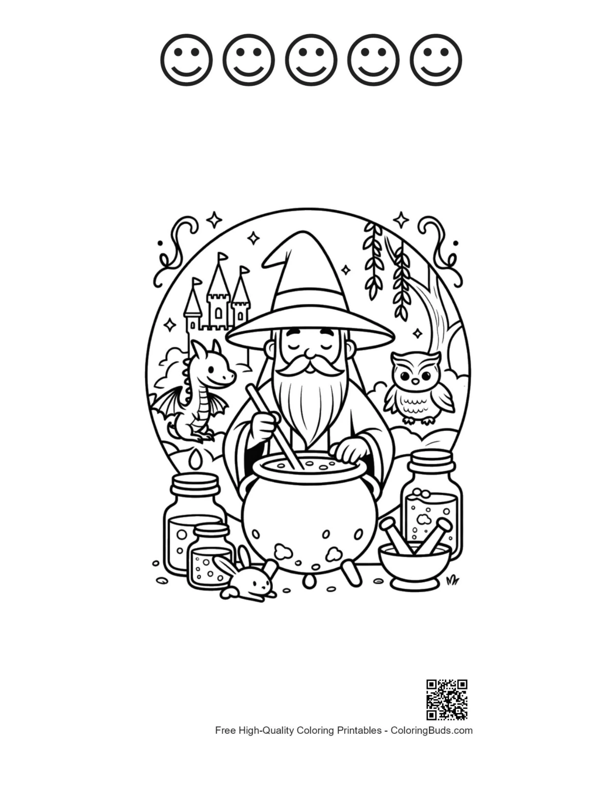 Wizard printable with happy faces outlines
