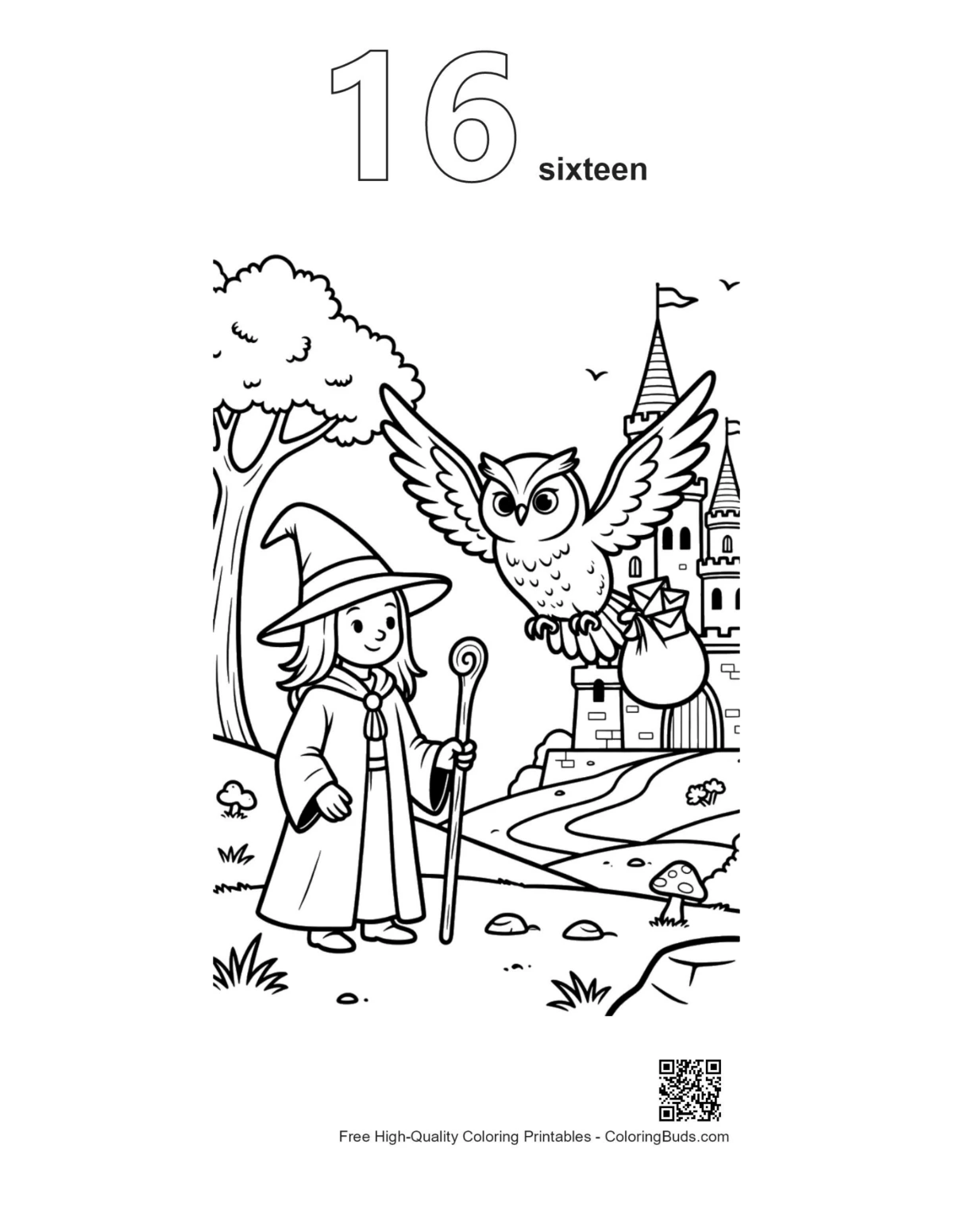 Magic wizard printable outline number 16