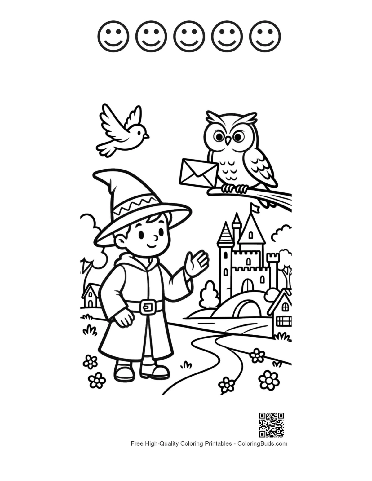 Wizard boy with happy faces printable