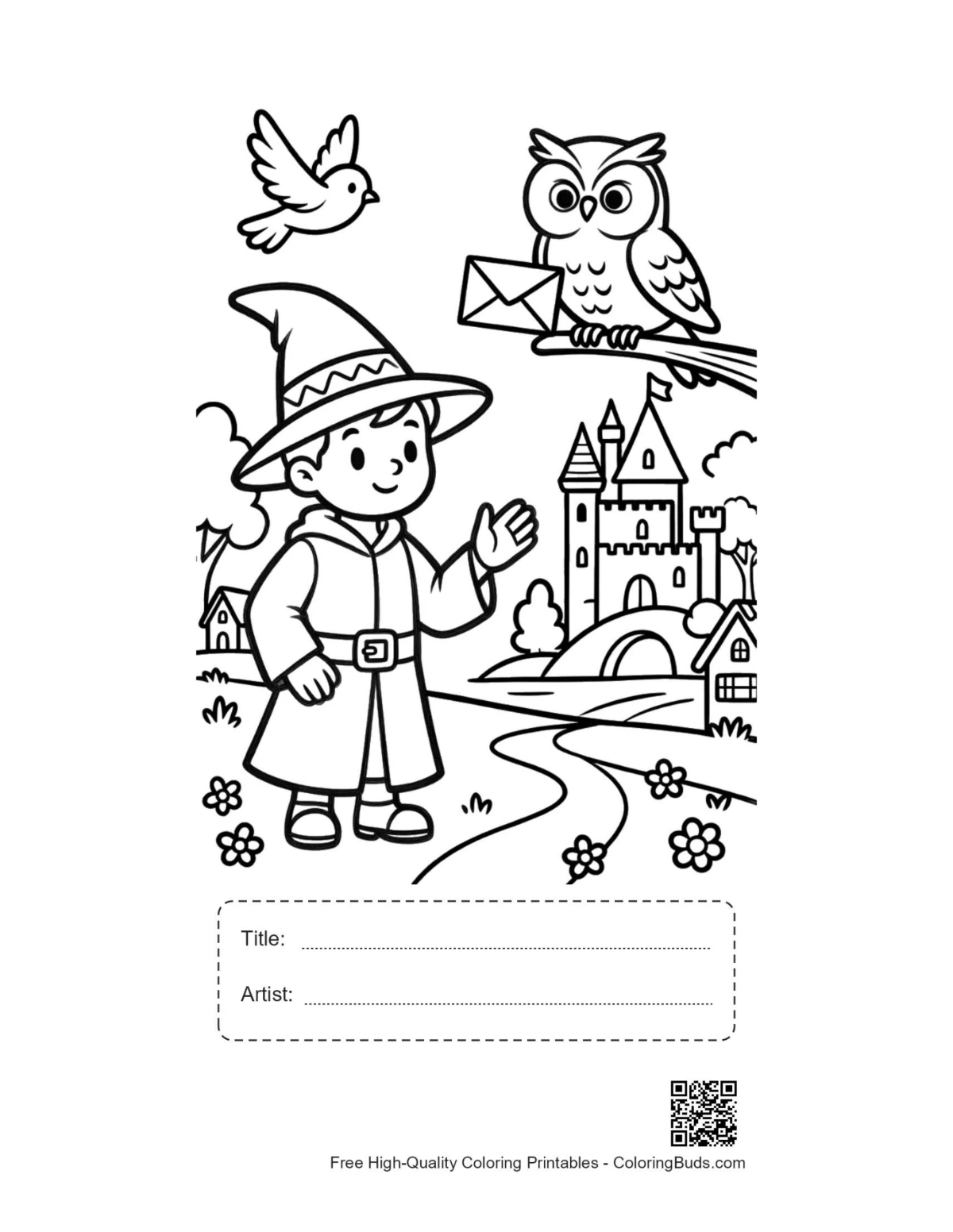 Wizard boy owl printable with title box