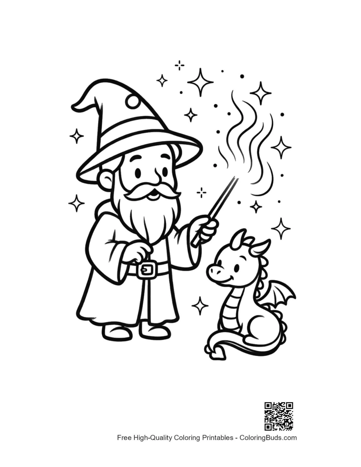 Magic wizard printable coloring page outline