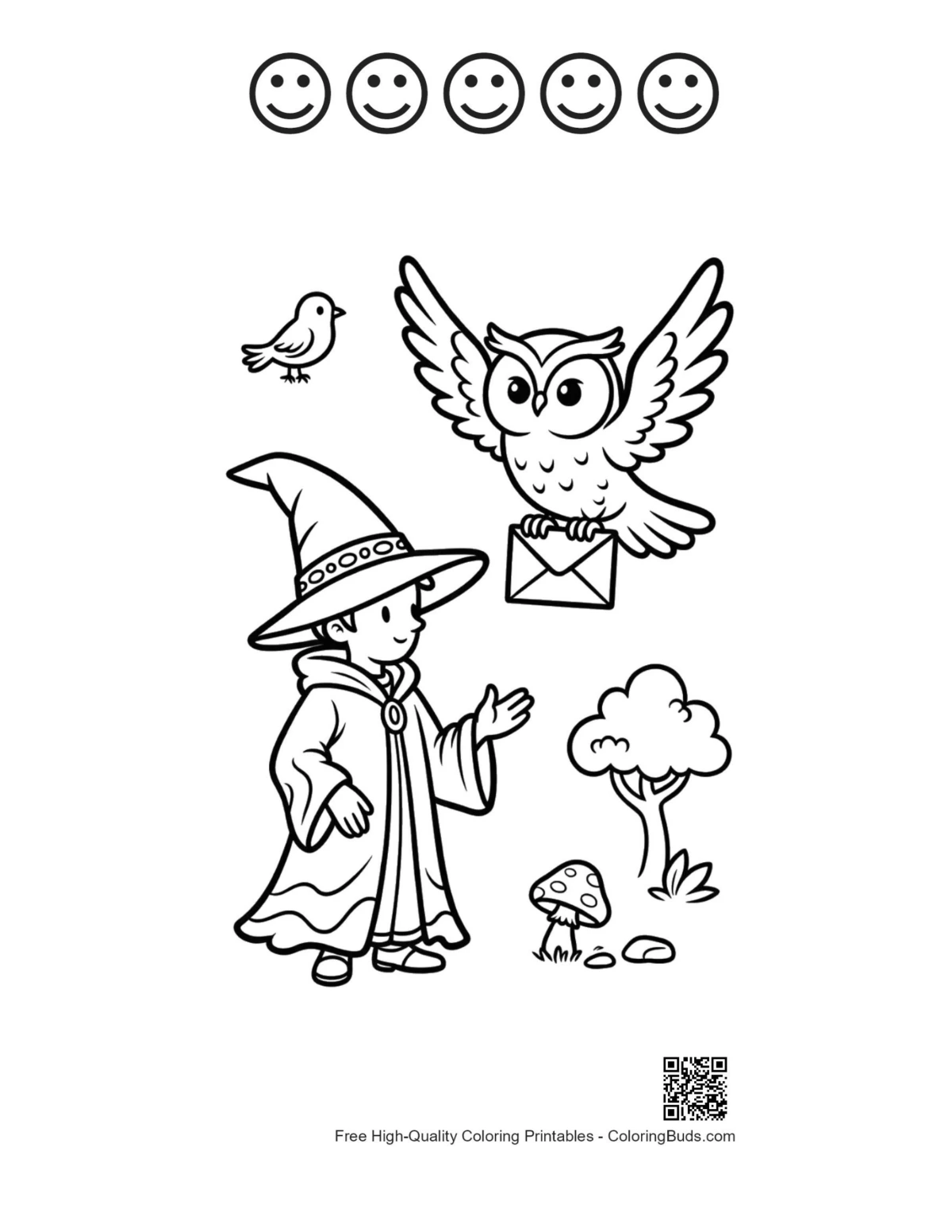 Magic Wizard printable with 5 happy faces