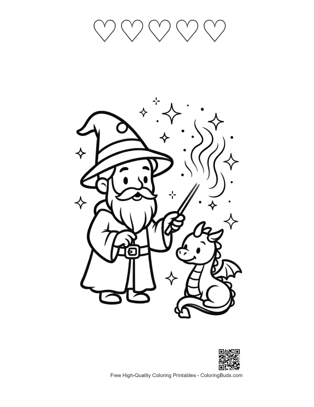 Magic wizard printable with 5 hearts outline