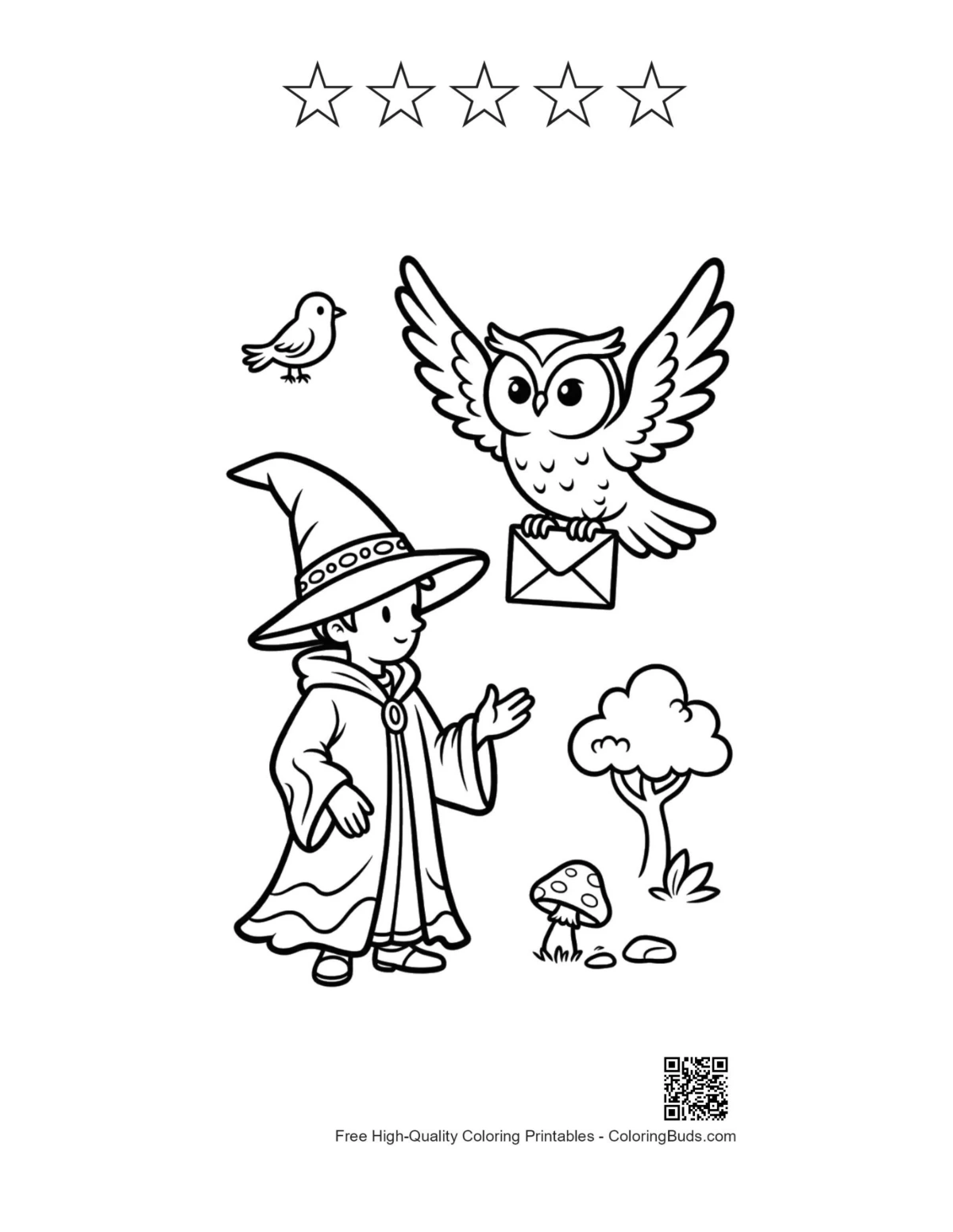 Magic Wizard printable with 5 stars outline