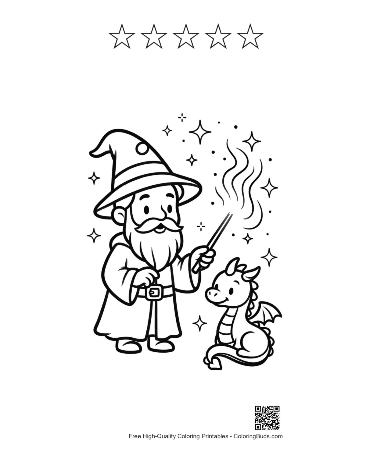Magic wizard printable with 5 stars outline