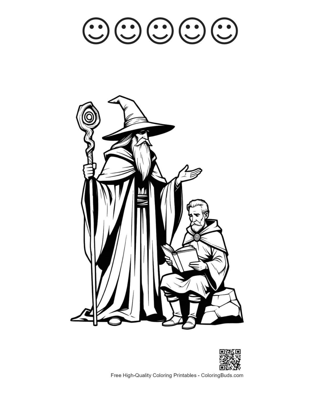 Printable wizard page with happy face outlines