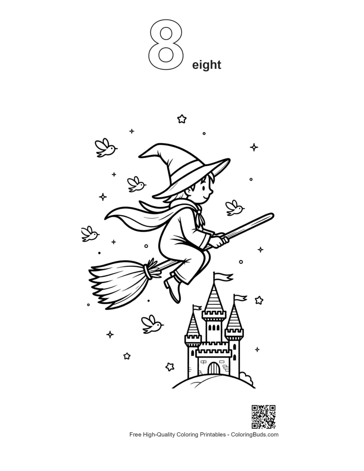Magic wizard coloring printable number 8 outline