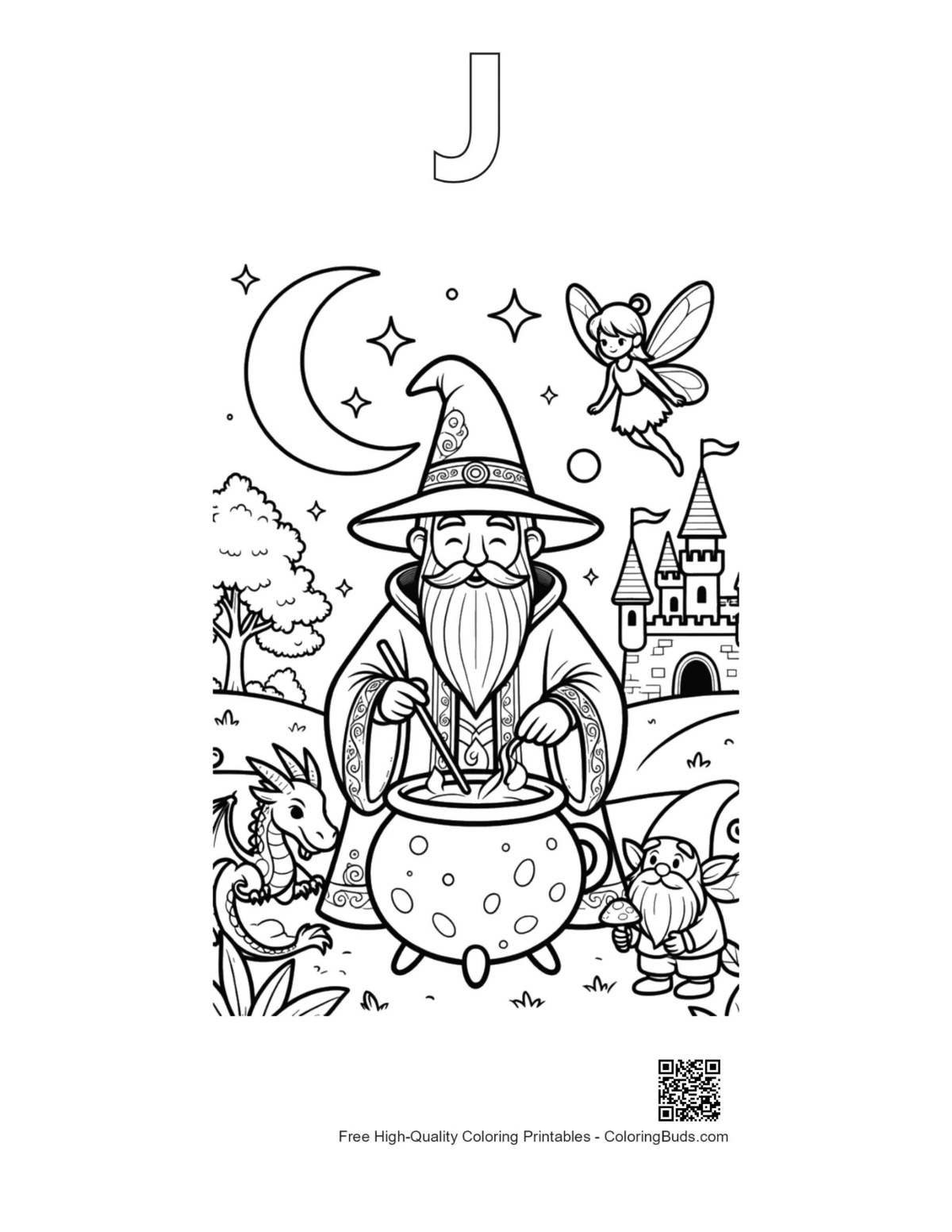 Sorcerer potion garden outline alphabet J printable