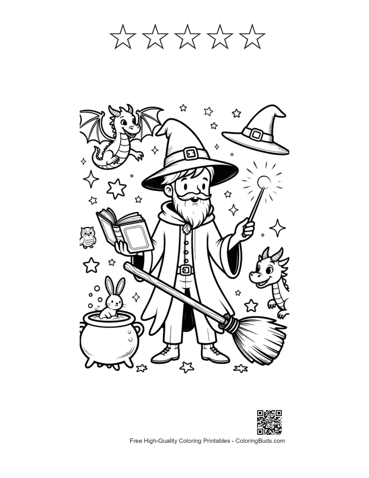 Sorcerer spell printable with 5 star outlines