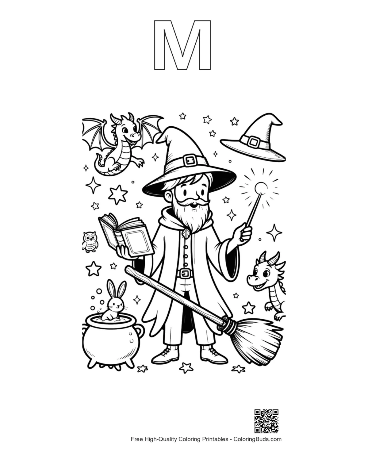 Sorcerer spell printable outline with alphabet M