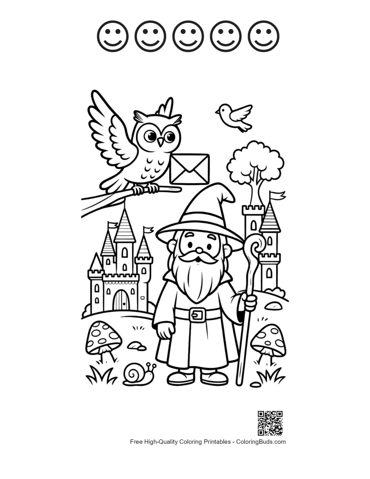 Wizard owl fortress 5 happy face outline printable