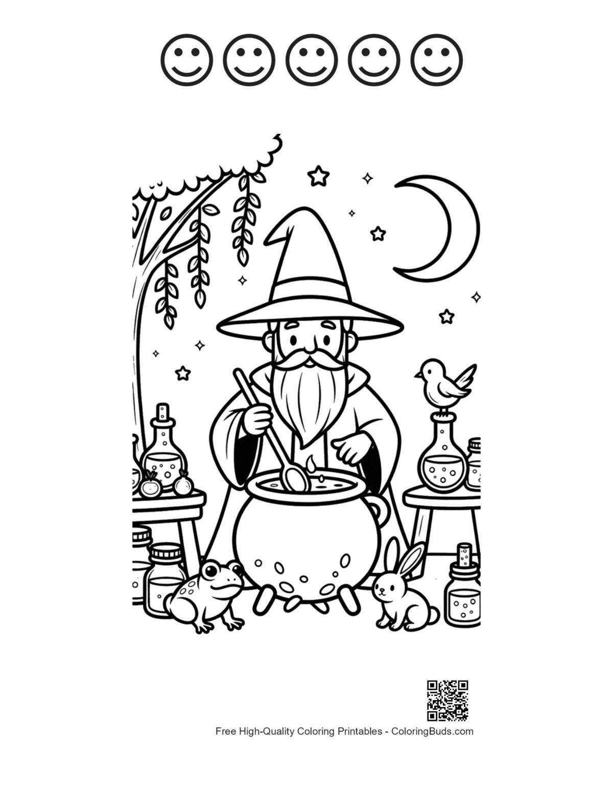 Magic Wizard printable with 5 happy faces