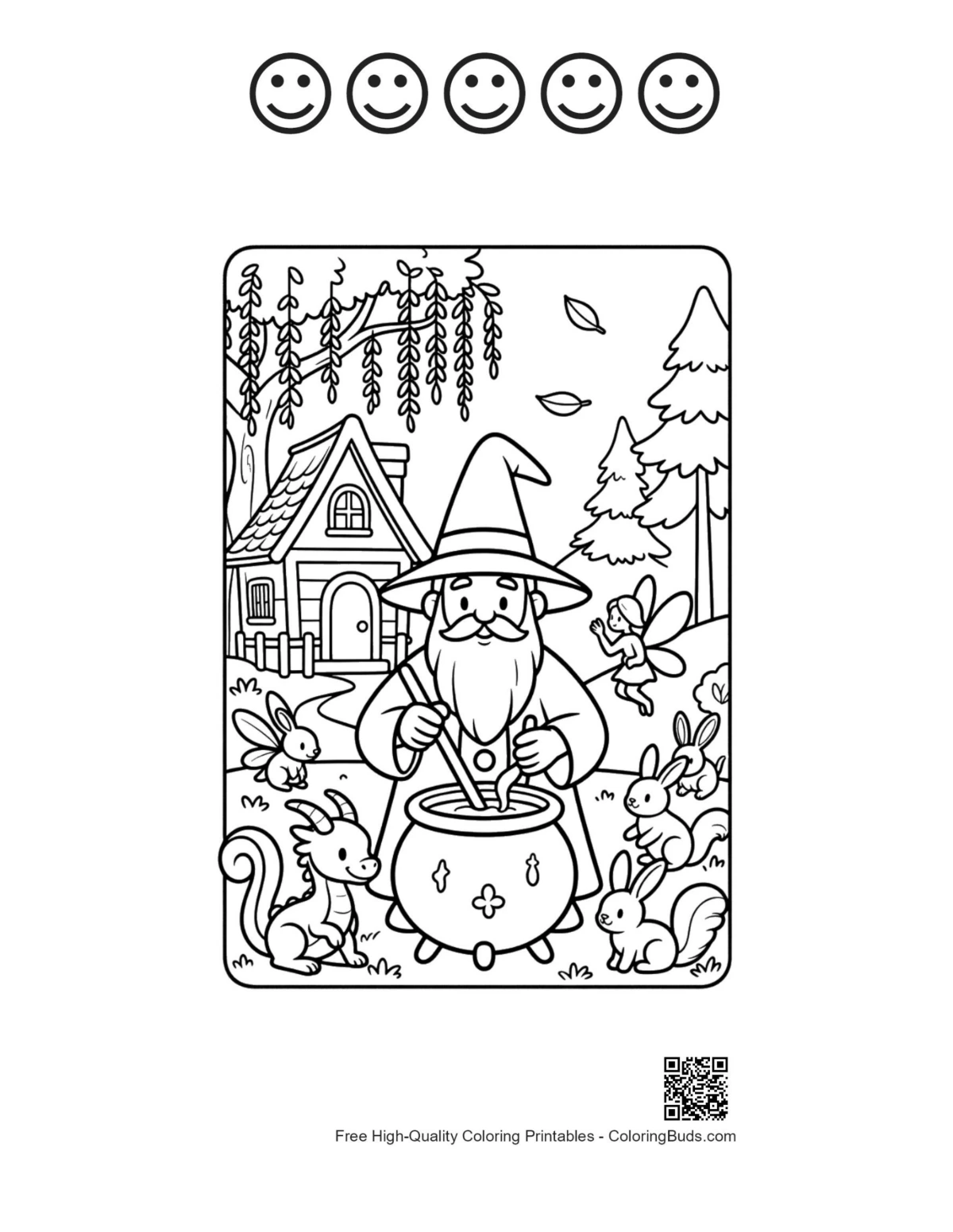 Magic wizard workshop printable 5 happy faces outlines