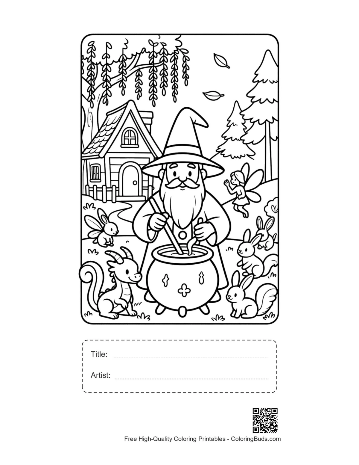 Wise wizard spell brewing printable with title artist box