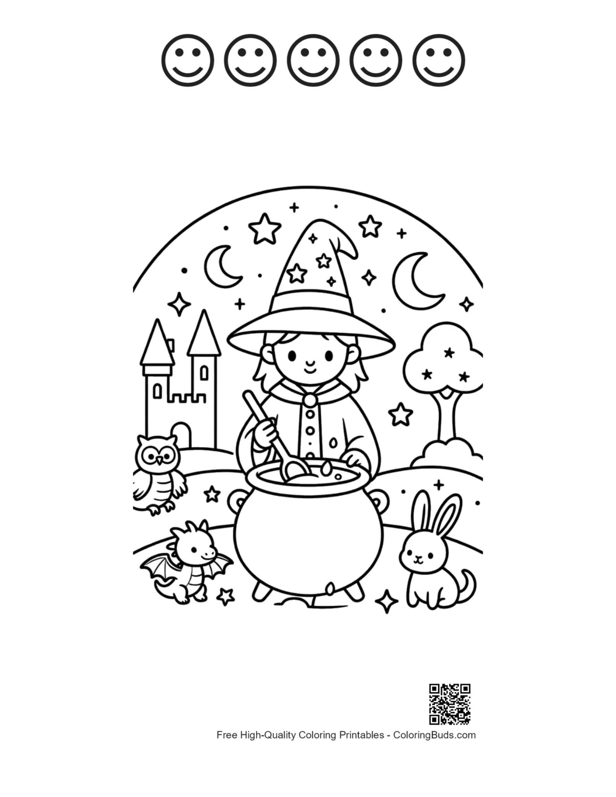 Magic wizard potion printable with 5 happy faces outlines