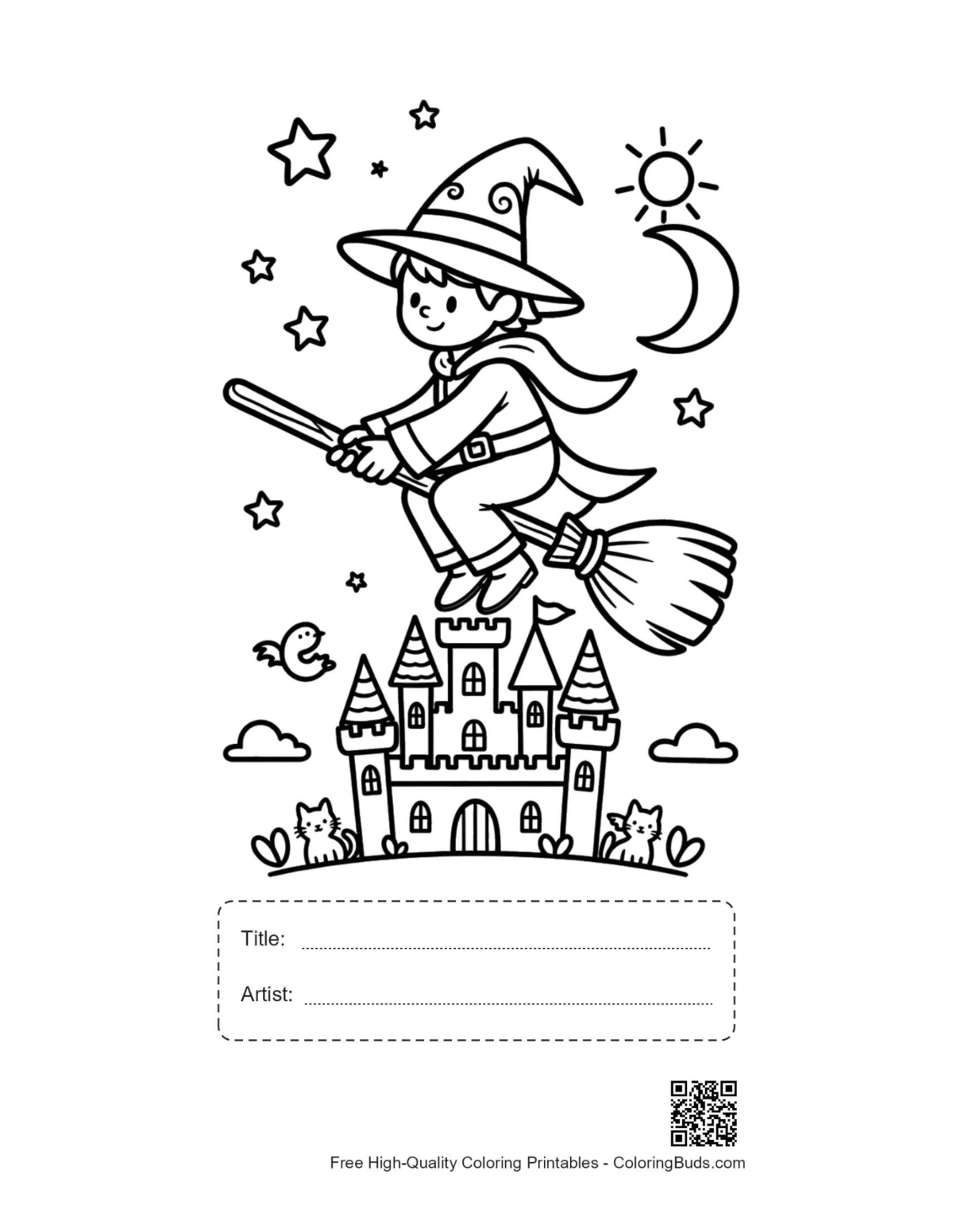 Wizard broomstick castle printable with title artist box