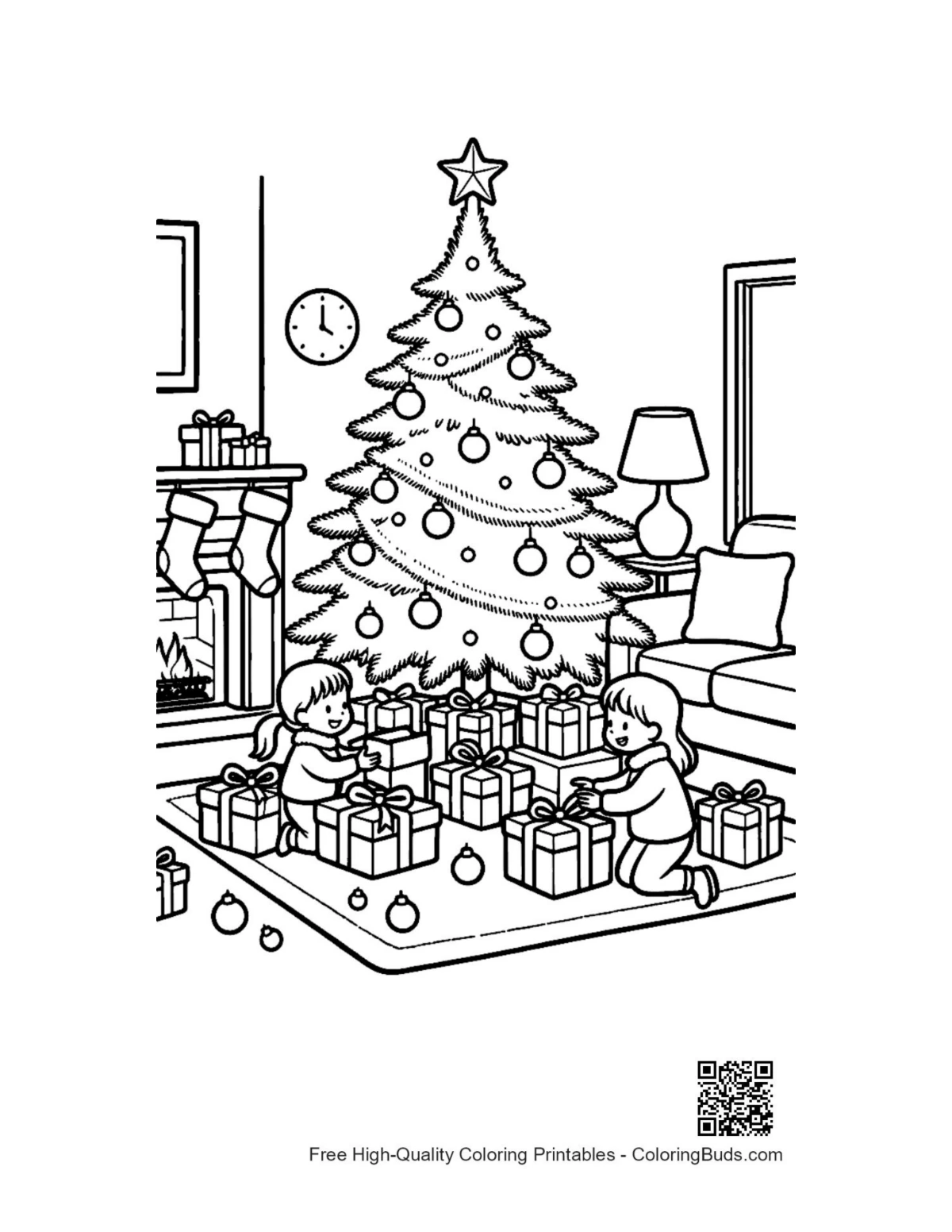 Christmas tree coloring page printable
