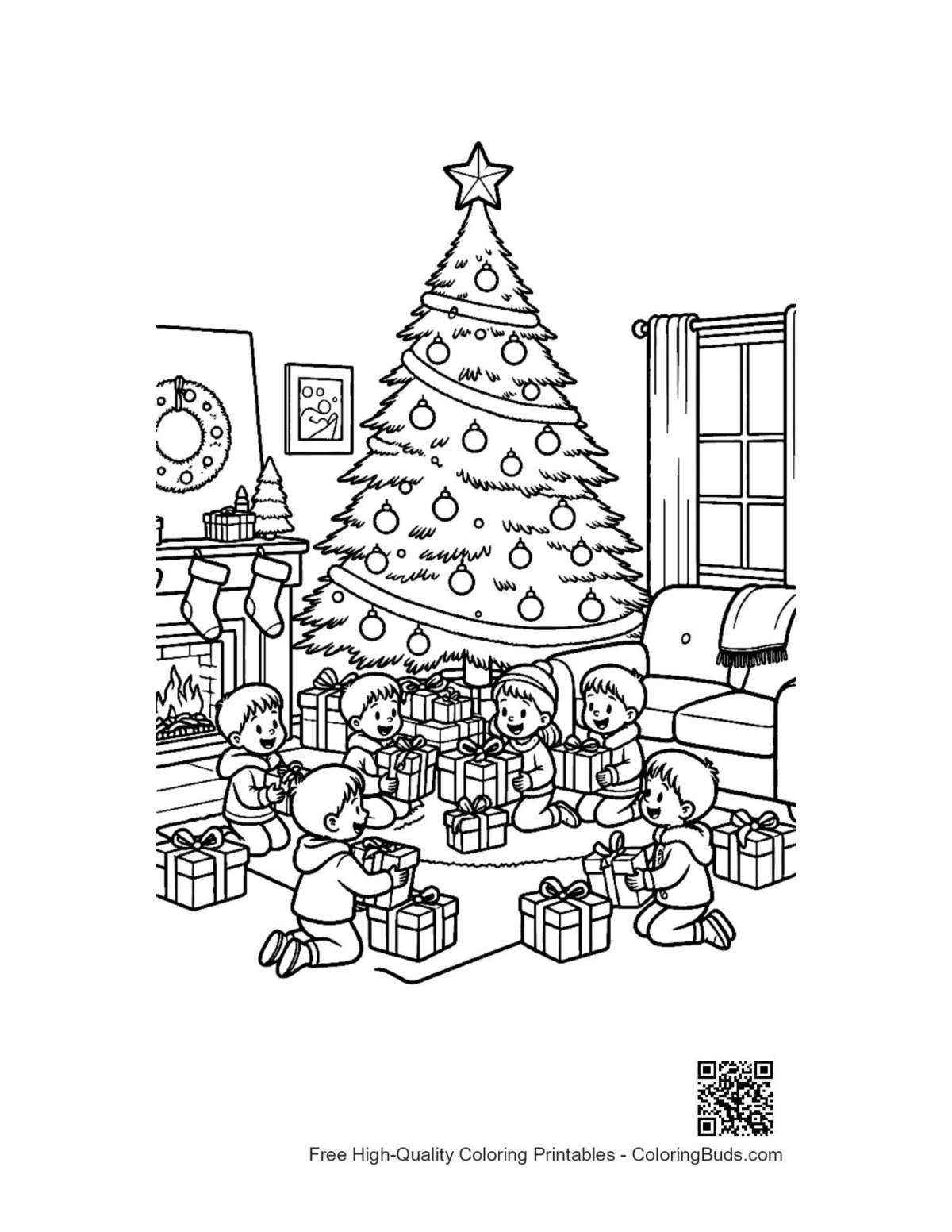 Cute Christmas tree printable coloring page
