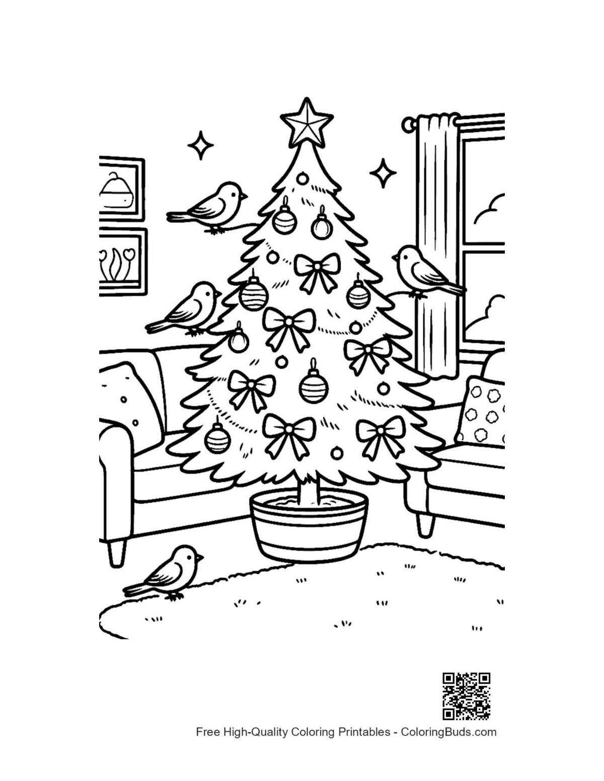 Cute Christmas tree printable coloring page design