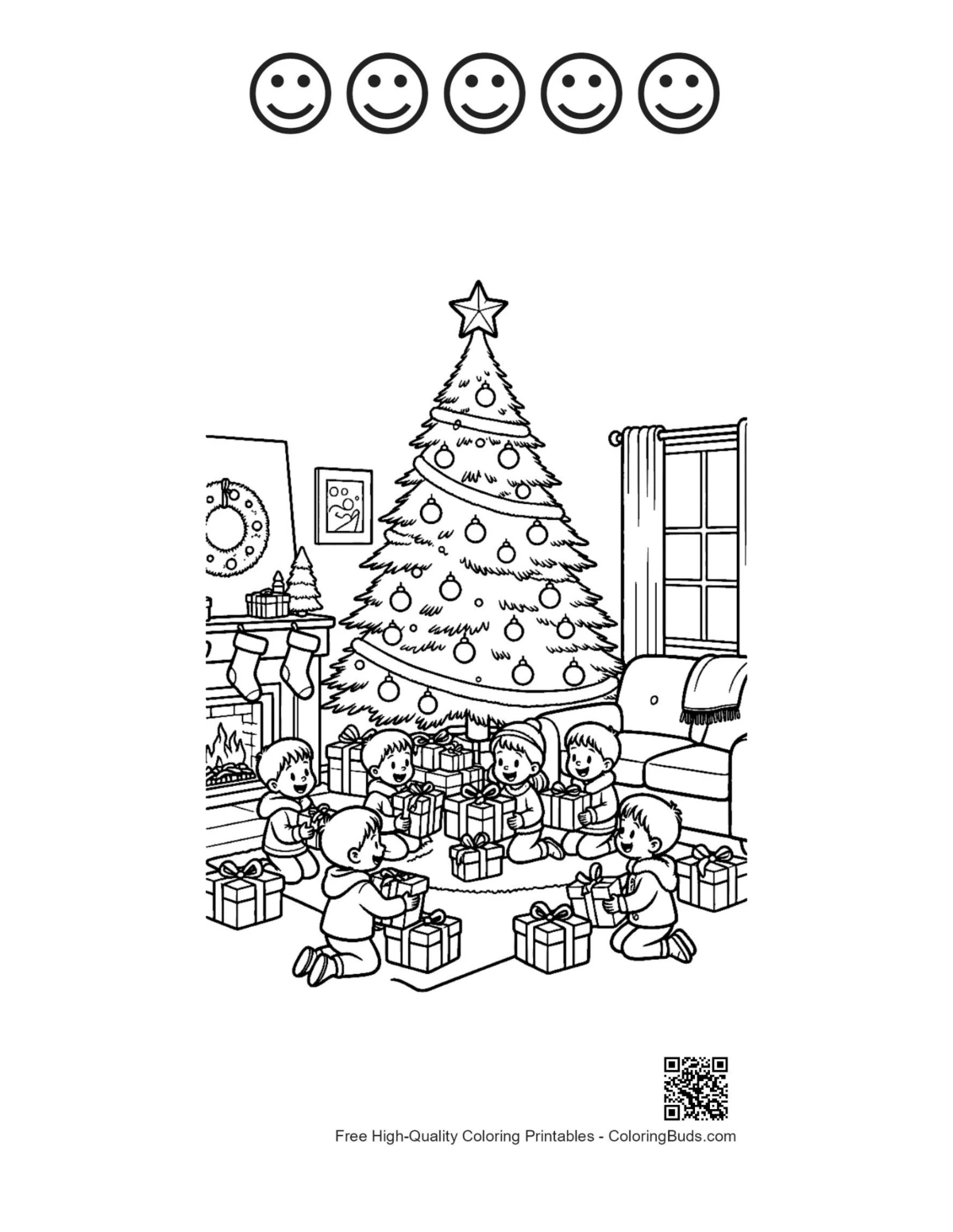 Cute Christmas tree with happy face outlines