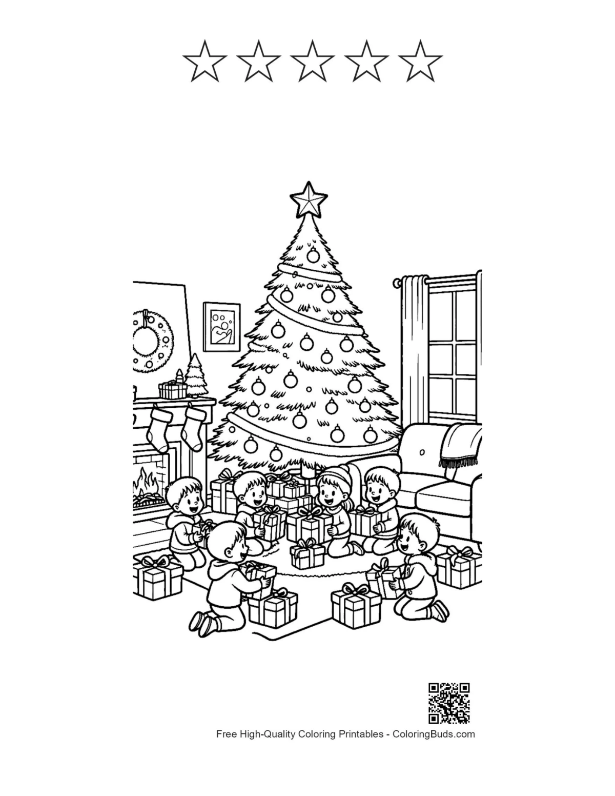 Cute Christmas tree with 5 star outlines