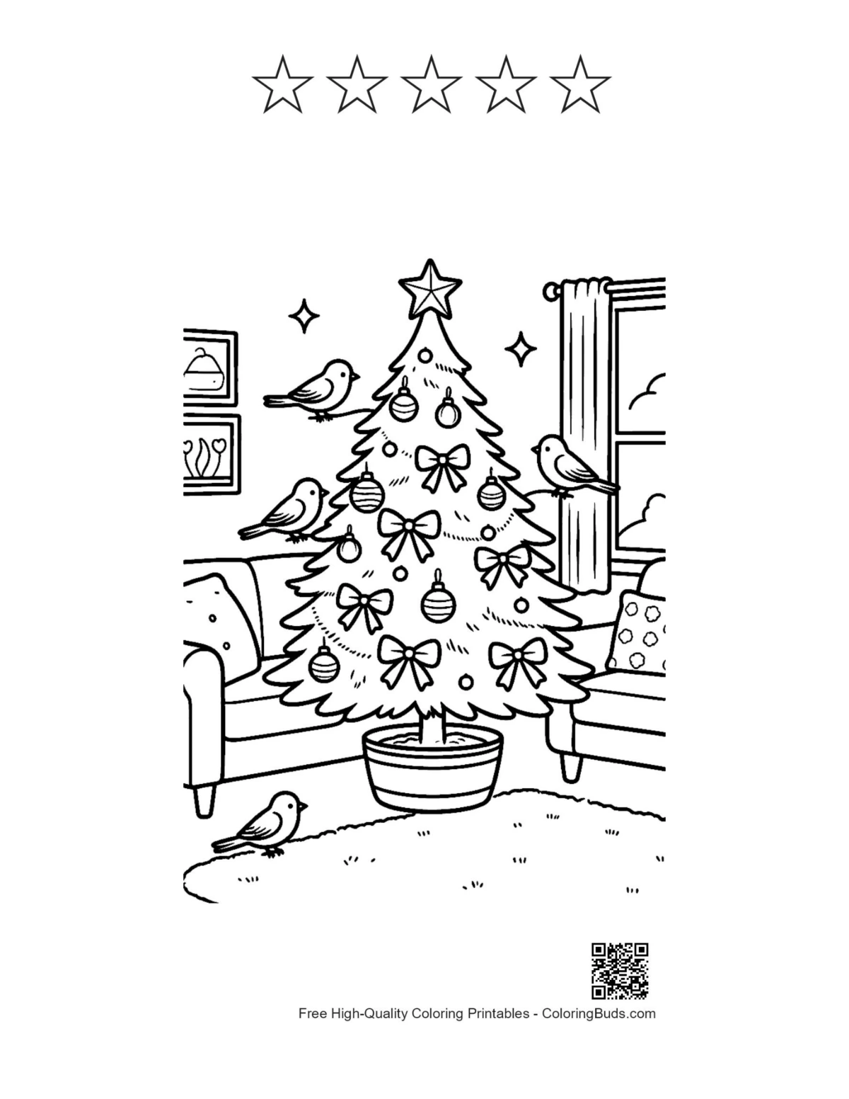 Cute Christmas tree with 5 star outline printable
