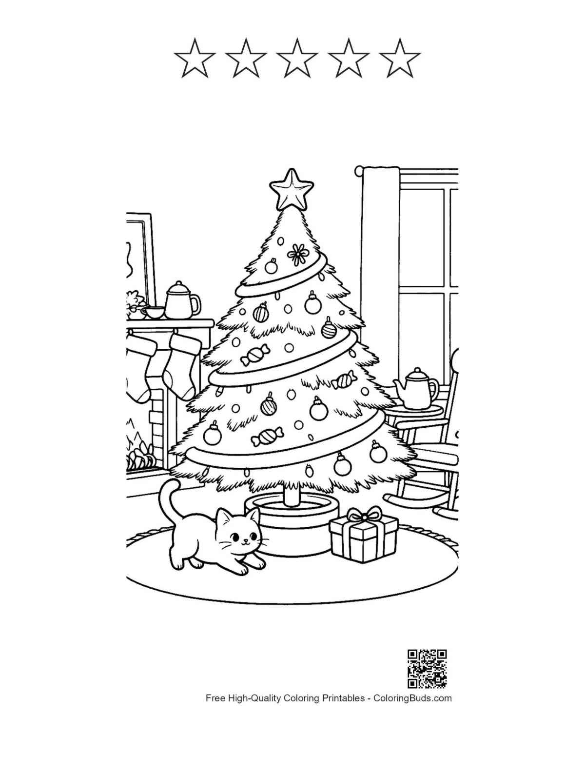 Cute Christmas tree with 5 stars outline
