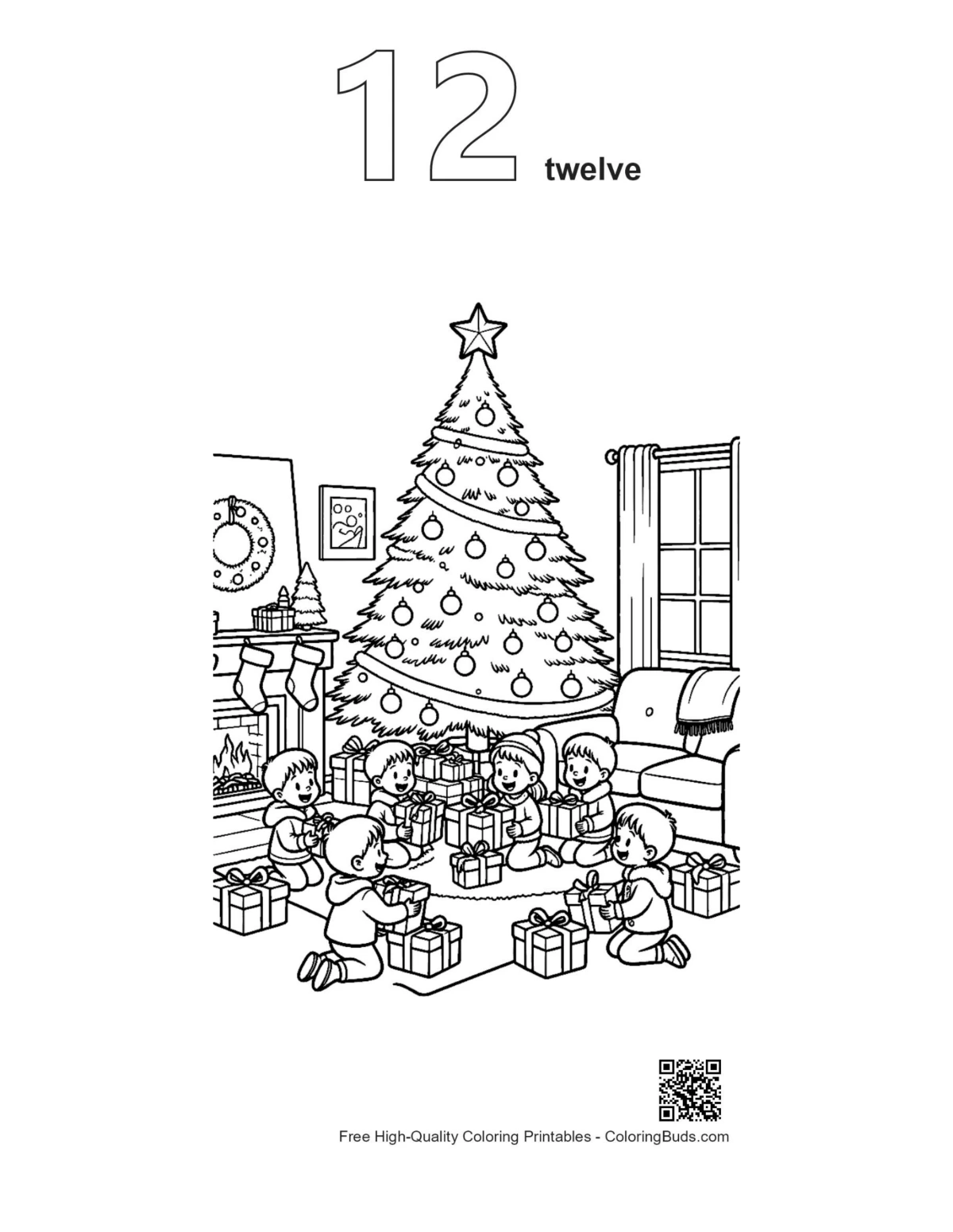 Cute Christmas tree outline with number 12