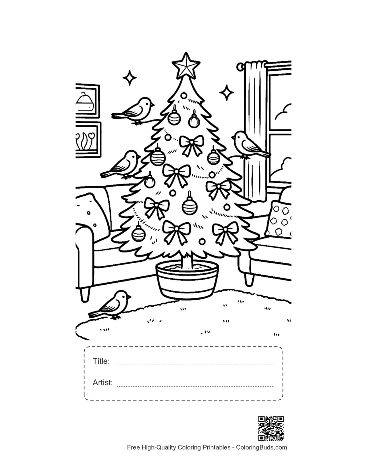 Cute Christmas tree printable with title artist box