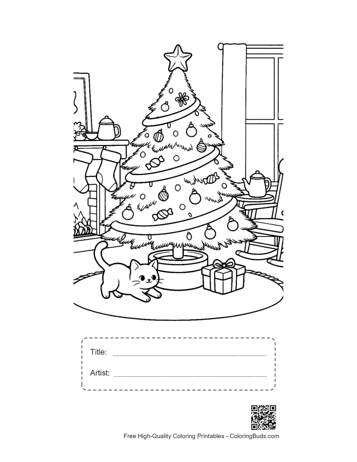 Cute Christmas tree printable with title box