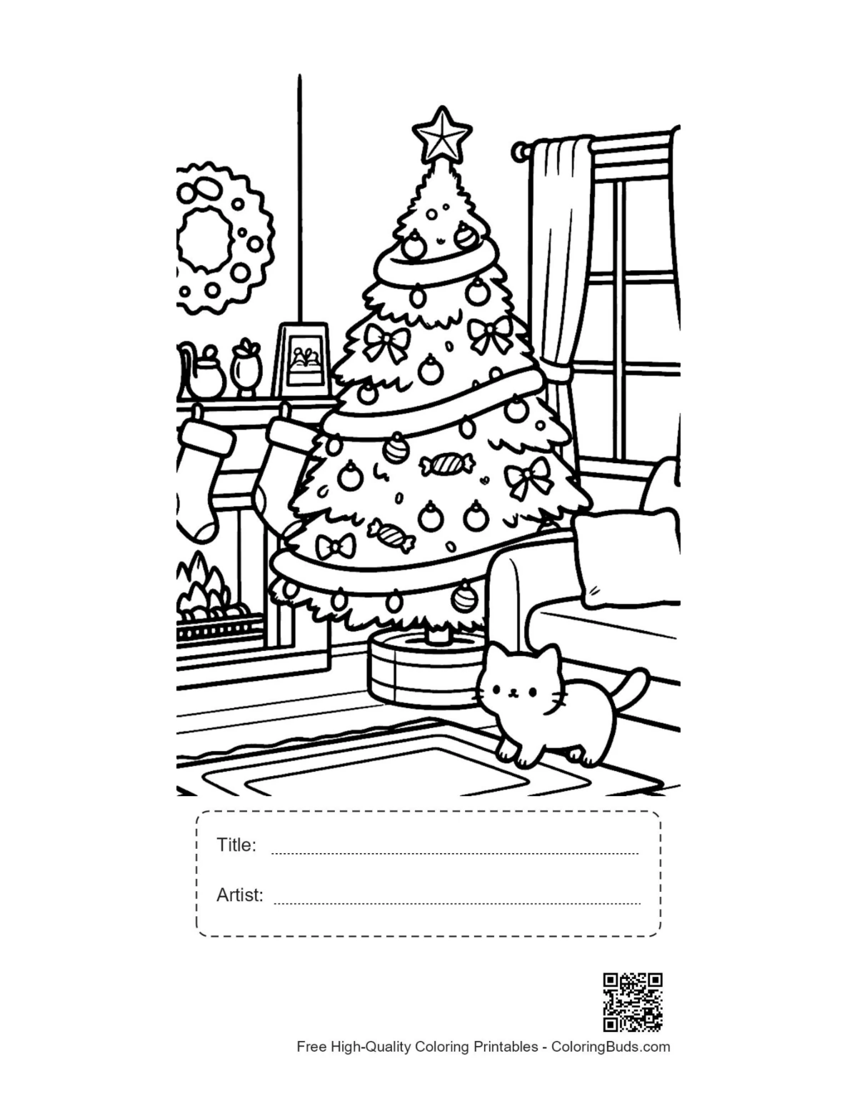 Cute puppy Christmas tree lights printable with title box