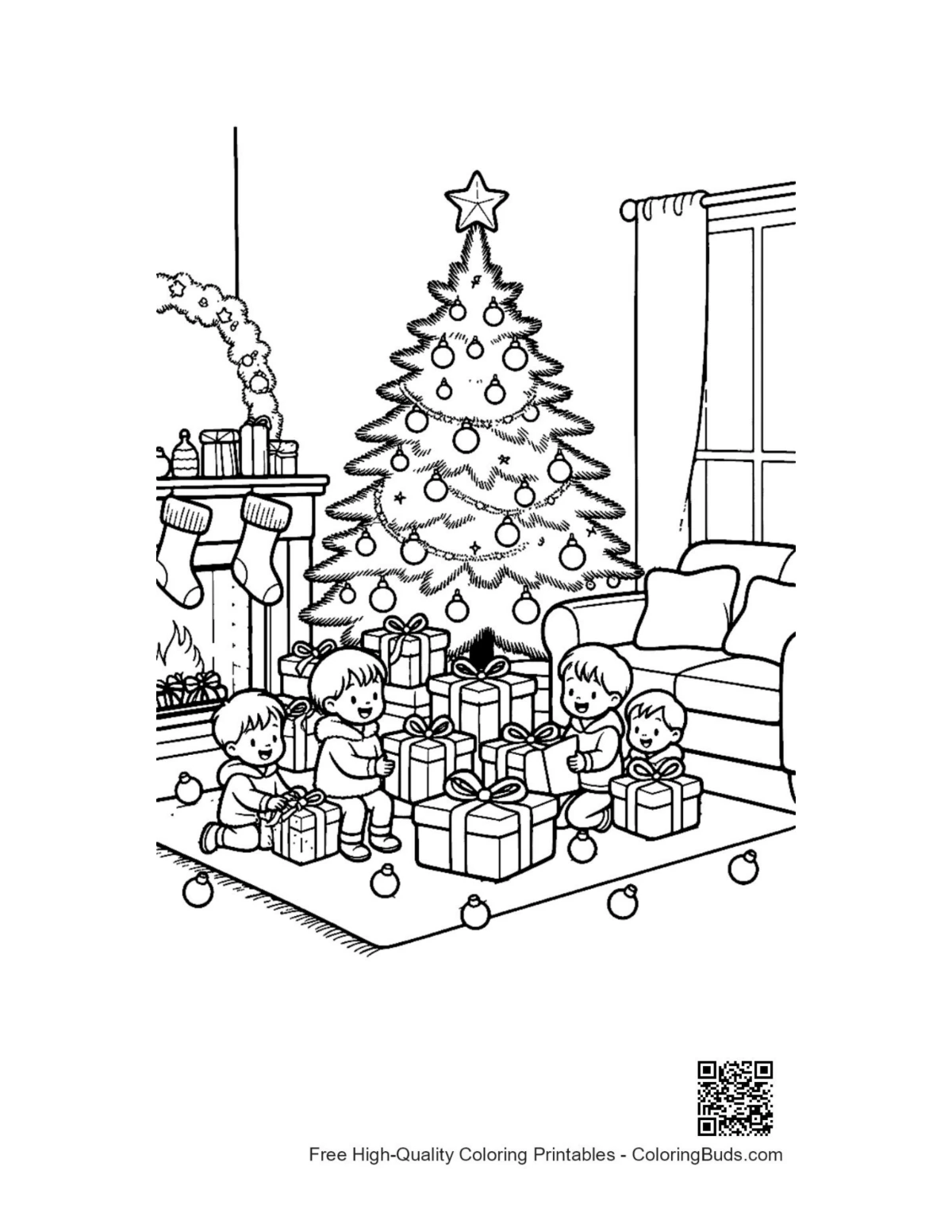 Printable Christmas tree coloring page download