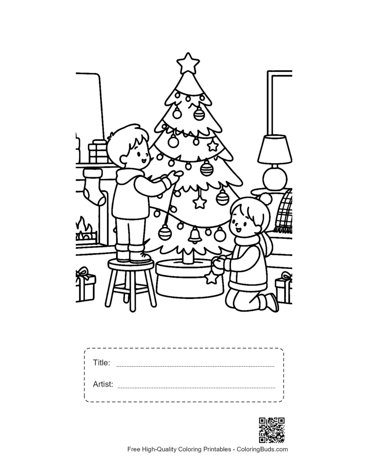 Family Christmas tree star printable with title box